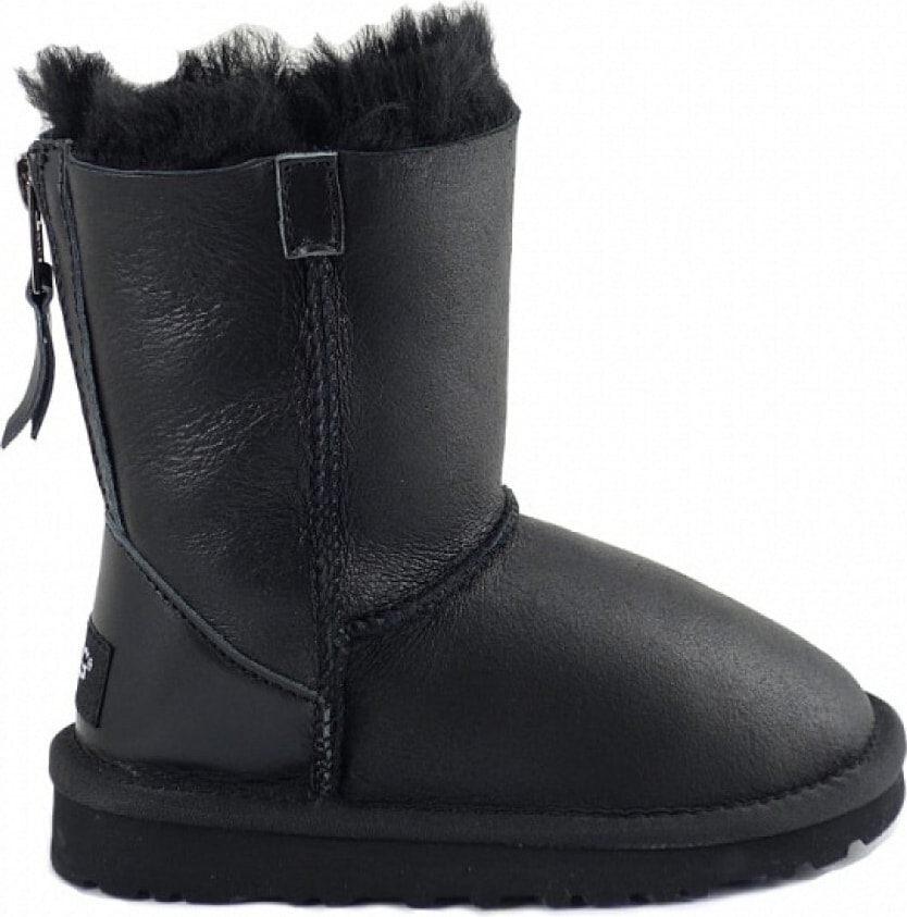 Ugg Kids Classic Short Zip Leather Black